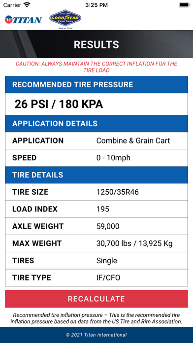 Tire Pressure Calculator screenshot 1