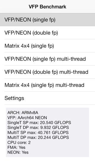 VFP Benchmark screenshot 2