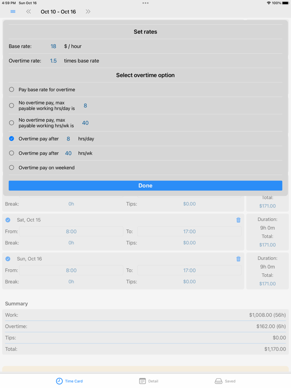 Wage Calculator- Hours Tracker screenshot 3