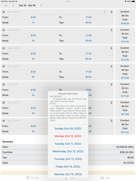 Wage Calculator- Hours Tracker screenshot 1