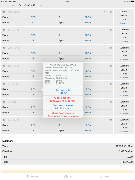 Wage Calculator- Hours Tracker screenshot 2