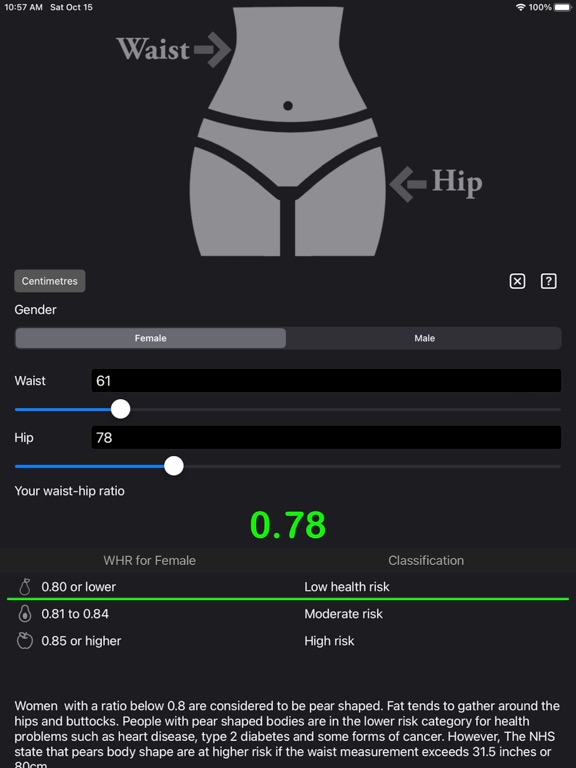 Waist to Hip Ratio Calc screenshot 1