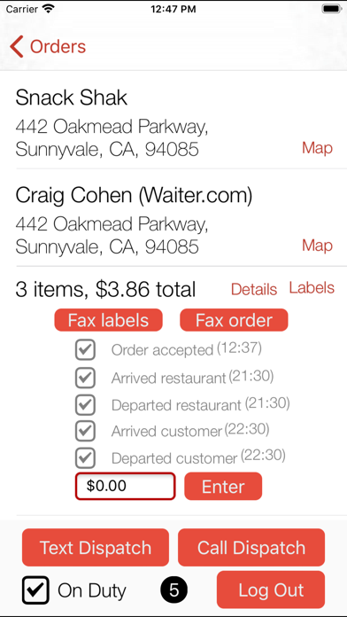 Waiter.com Driver screenshot 1