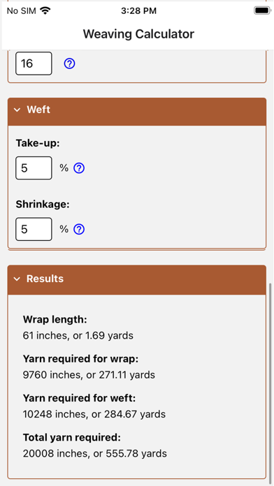 Weaving Project Calculator screenshot 1