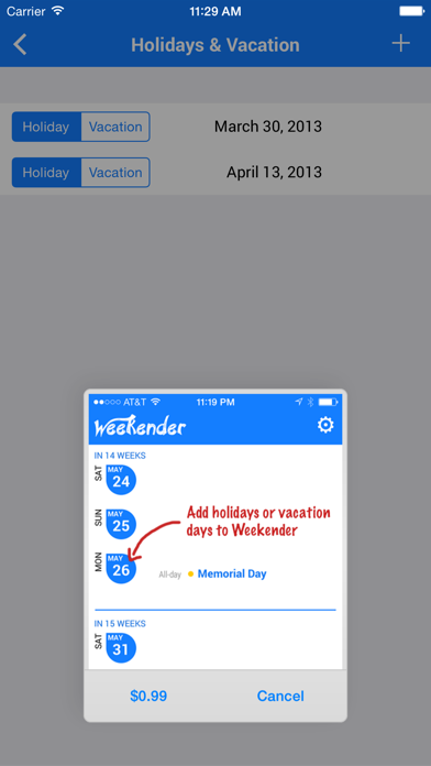 Weekender - Weekend Calendar screenshot 1