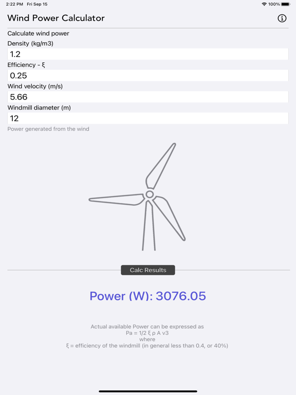 Wind Power Calculator screenshot 1