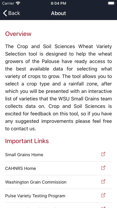 WSU Variety Selection screenshot 1