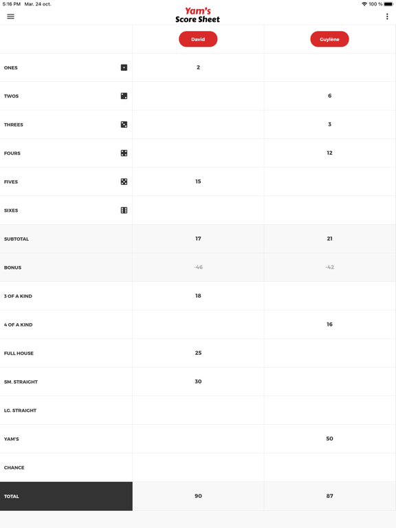 Yam's Score Sheet screenshot 3