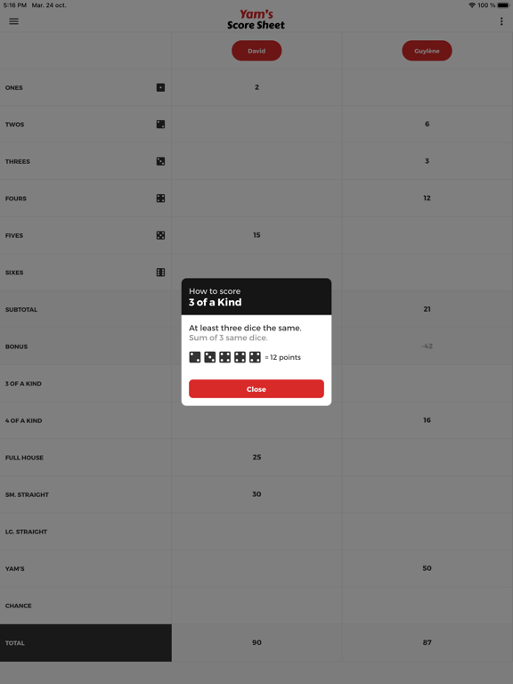 Yam's Score Sheet screenshot 2