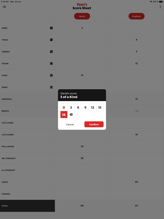 Yam's Score Sheet screenshot 1